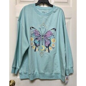 REBELLIONS ONE SWEATSHIRT WOMENS JUNIORS GREEN (AQUA) PULL ON GRAPHIC FLEECEE